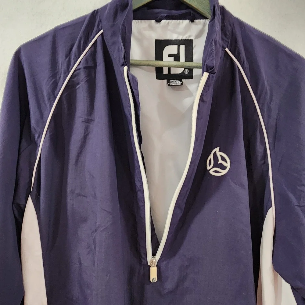 FootJoy Mens Large Navy Blue White 1/4 Zip Golf Windbreaker Jacket Quarter‎ Zip